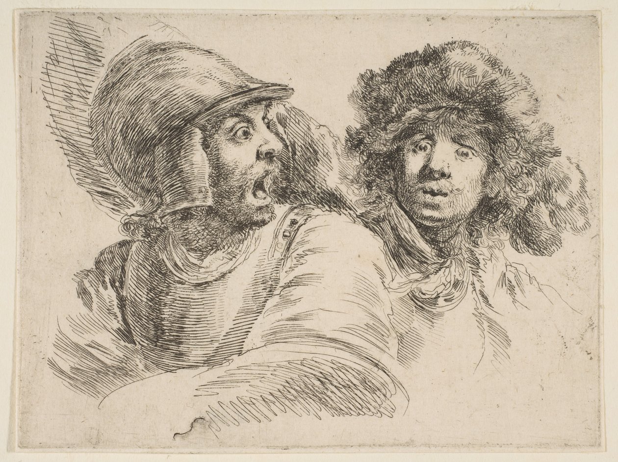 Korkmuş Asker ve Kürk Şapkalı Bir Adam, ca. 1652. by Stefano della Bella