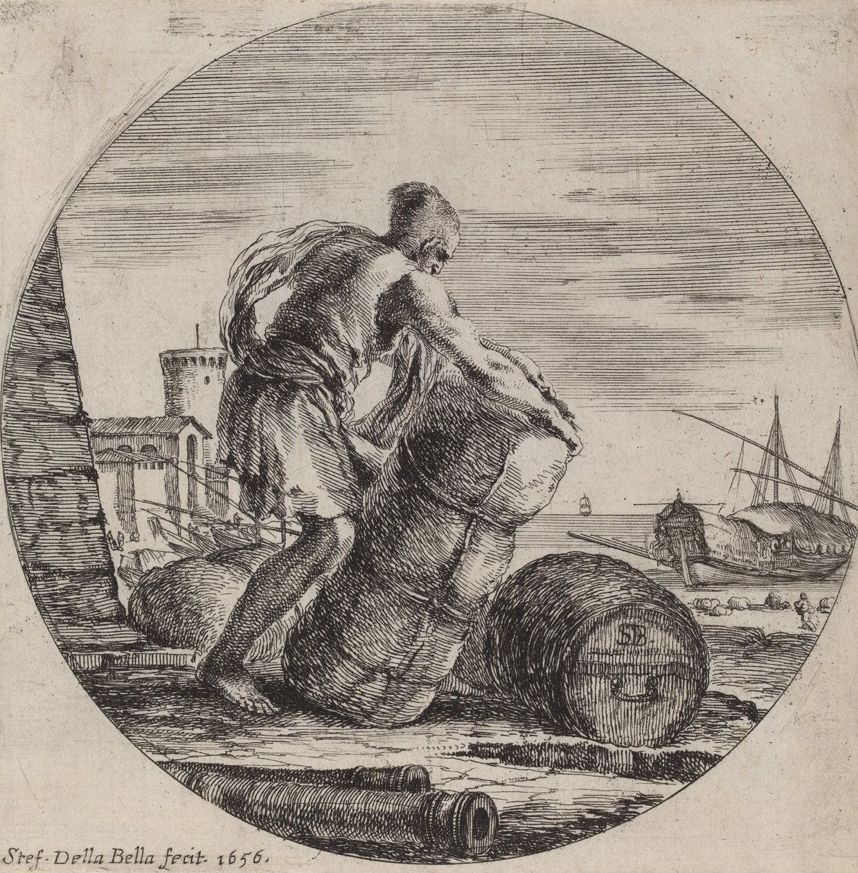 Geminin Yükünü Çeken Kadırga Kölesi, 1656. by Stefano della Bella
