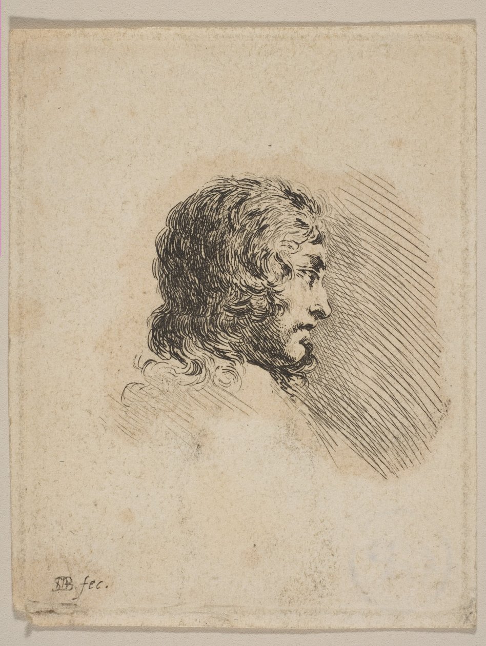 Profildeki genç bir adamın başı, çeşitli portrelerden Recueil de Diverses Pieces S..., ca. 1647. by Stefano della Bella