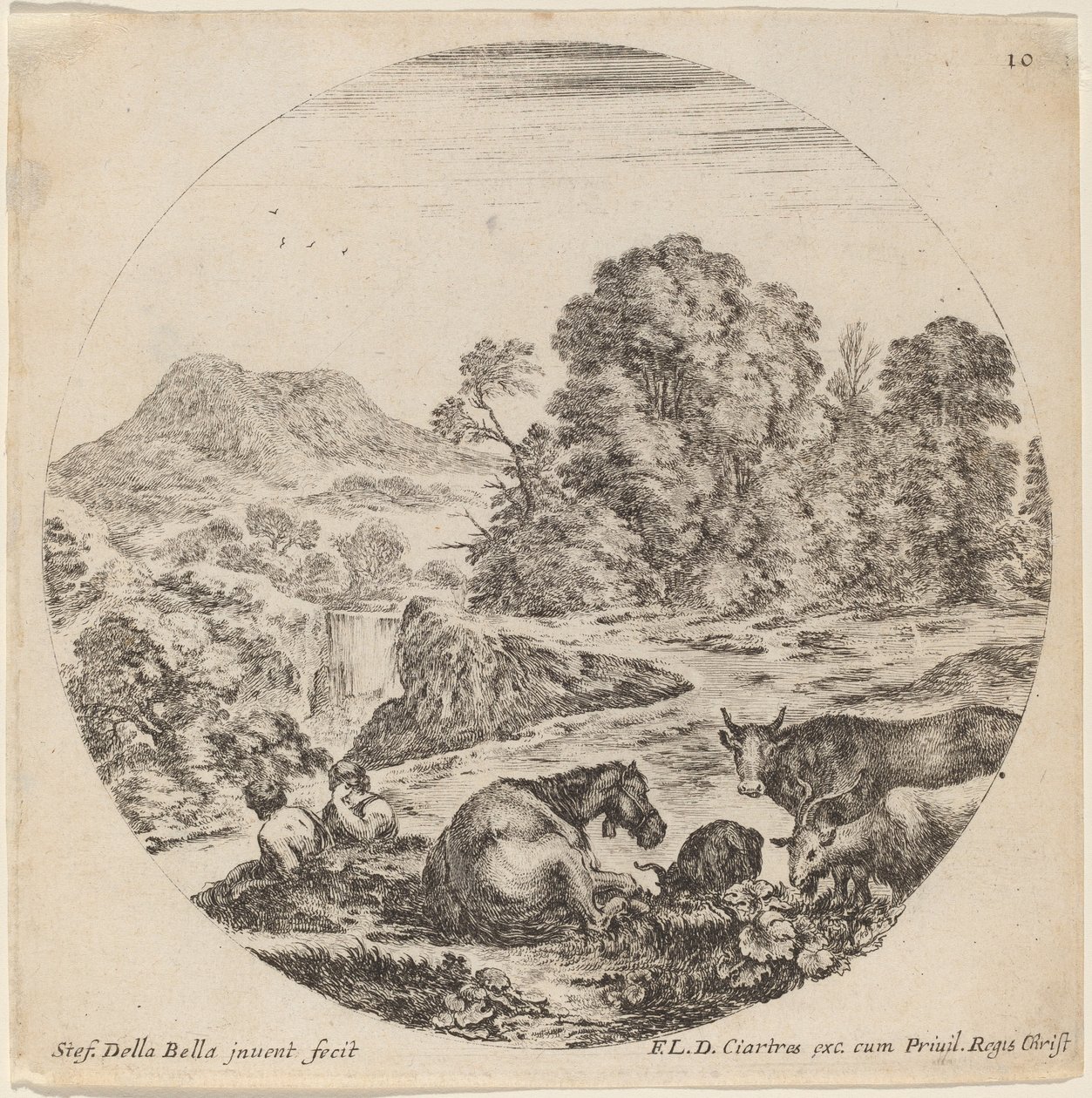 Hayvanlarla ve İki Oturan Çobanlarla Manzara, 1646. by Stefano della Bella