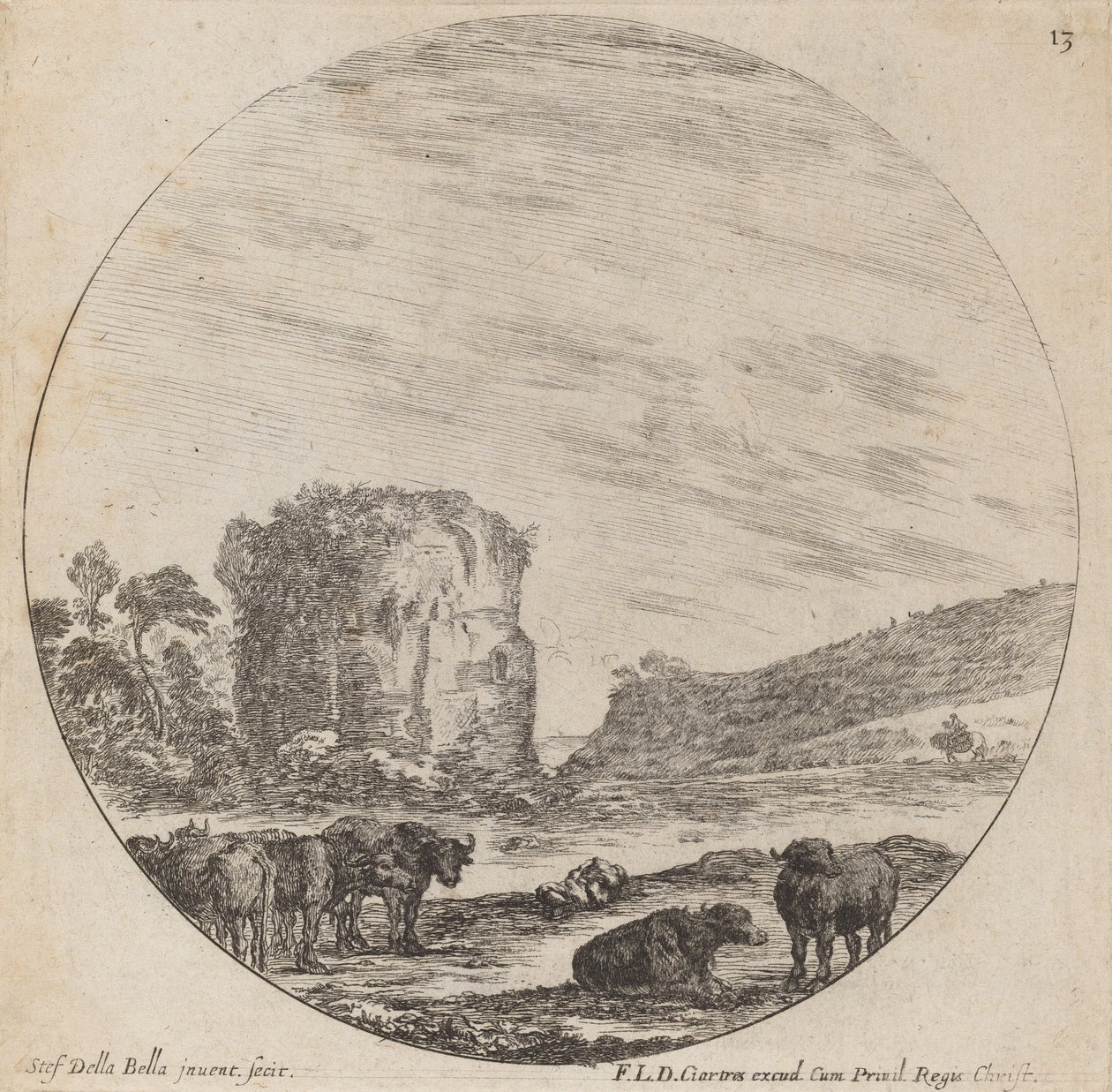 Antik Harabelerle Peyzaj, 1646. by Stefano della Bella