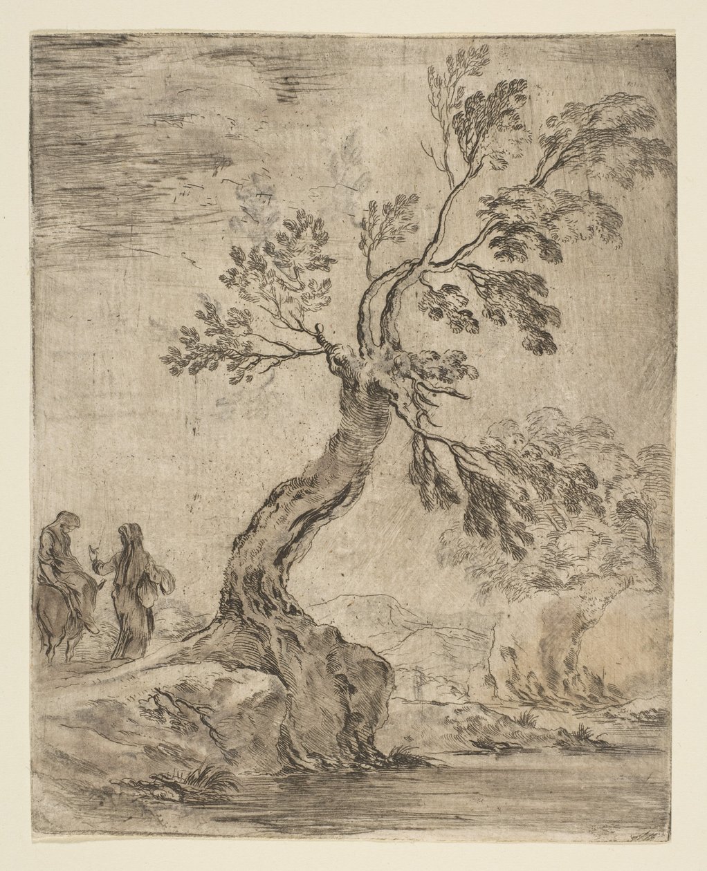 Biri eşeğe binmiş iki kadınla manzara, ca. 1660. by Stefano della Bella