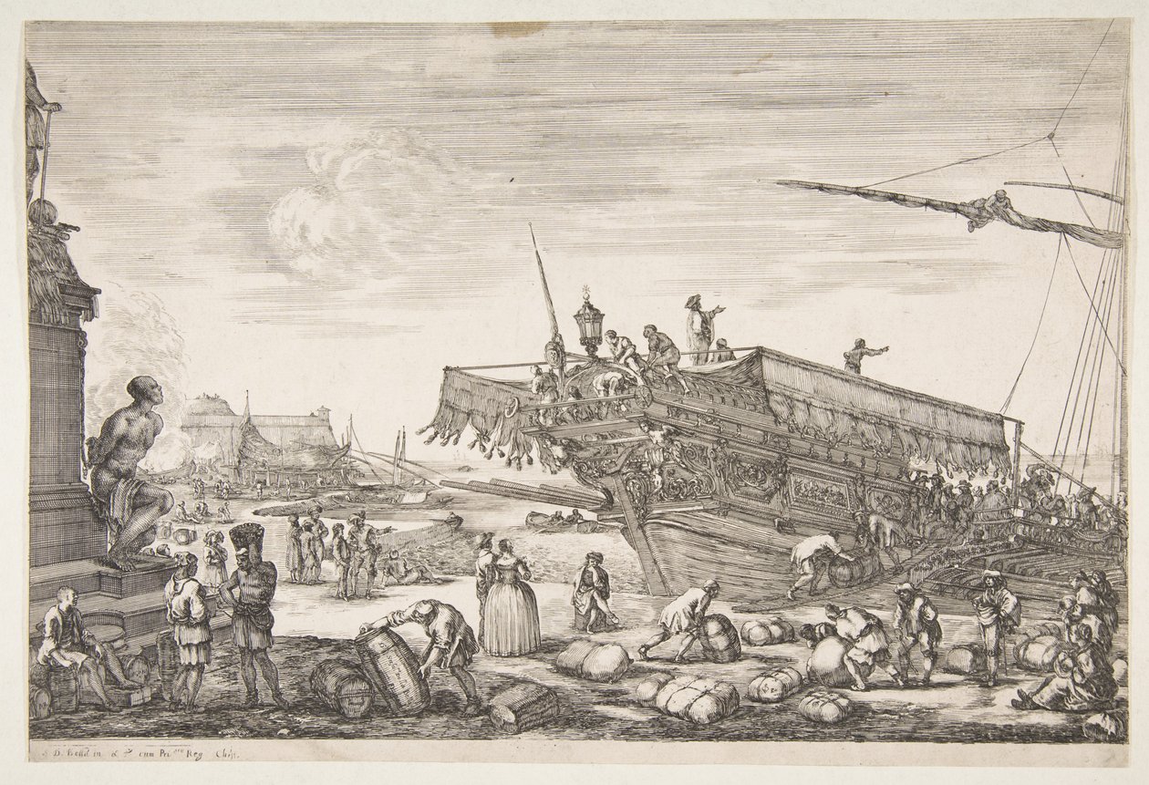 Livorno Vues du port de Livourne, 1654-55 limanının Görünümlerinden bir kadırga yükleniyor. by Stefano della Bella