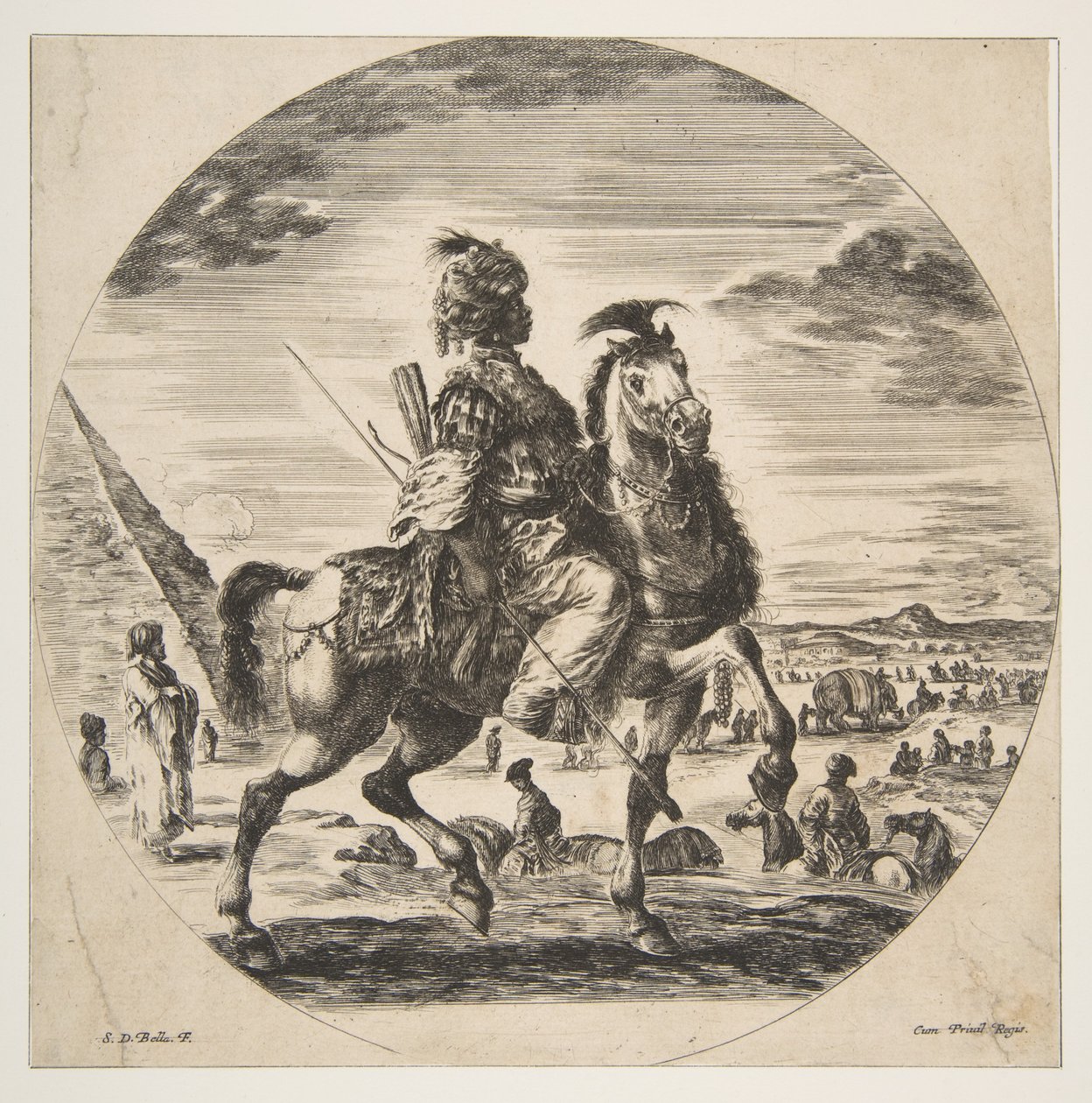 Profilde sağa bakan Mağribi süvari, arka planda solda bir piramit, birçok fi..., yakl. 1651. by Stefano della Bella