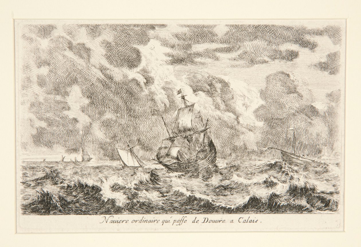 Vues de port de mar (Limanların Görünümleri) serisinden Douvre ve Calais arasında seyahat eden sıradan bir gemi by Stefano della Bella