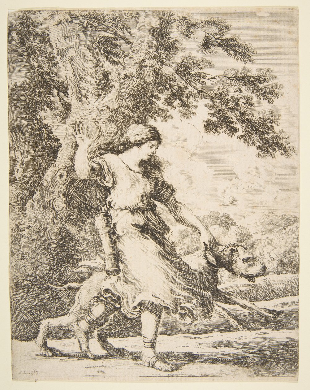 Büyük Bir Köpeği Yakasından Tutan Peri, yak. 1654. by Stefano della Bella