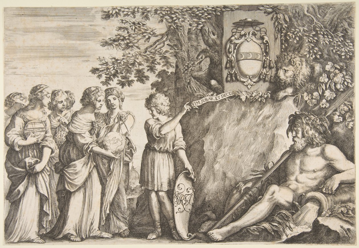Bir tez için süsleme tasarımı, üstte Strozzi arması, yakl. 1660. by Stefano della Bella