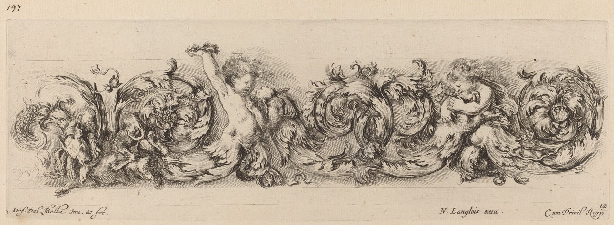 Çocuklar ve Köpeklerle Süs Frizi, muhtemelen 1648. by Stefano della Bella