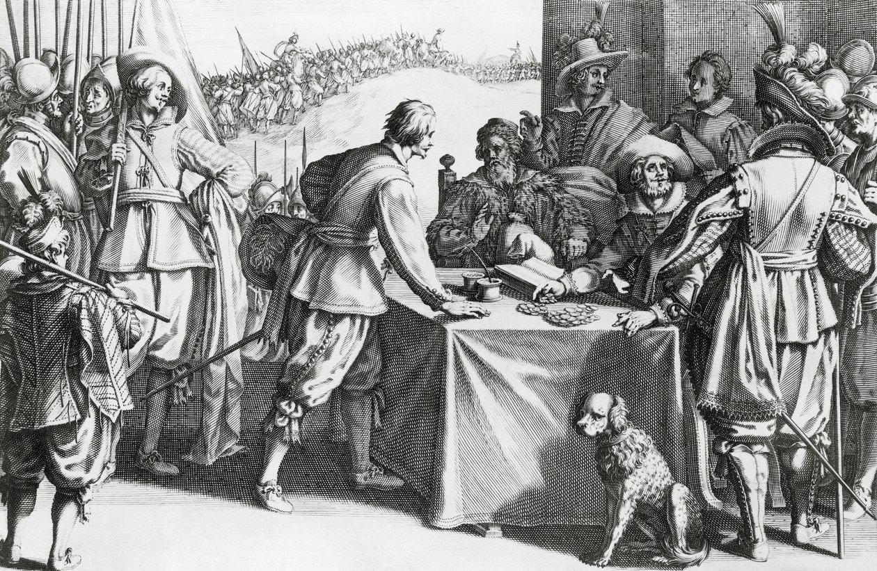 Ödeme yapan paralı askerler, Stefano della Bella'nın gravürü (1610-1664) by Stefano della Bella