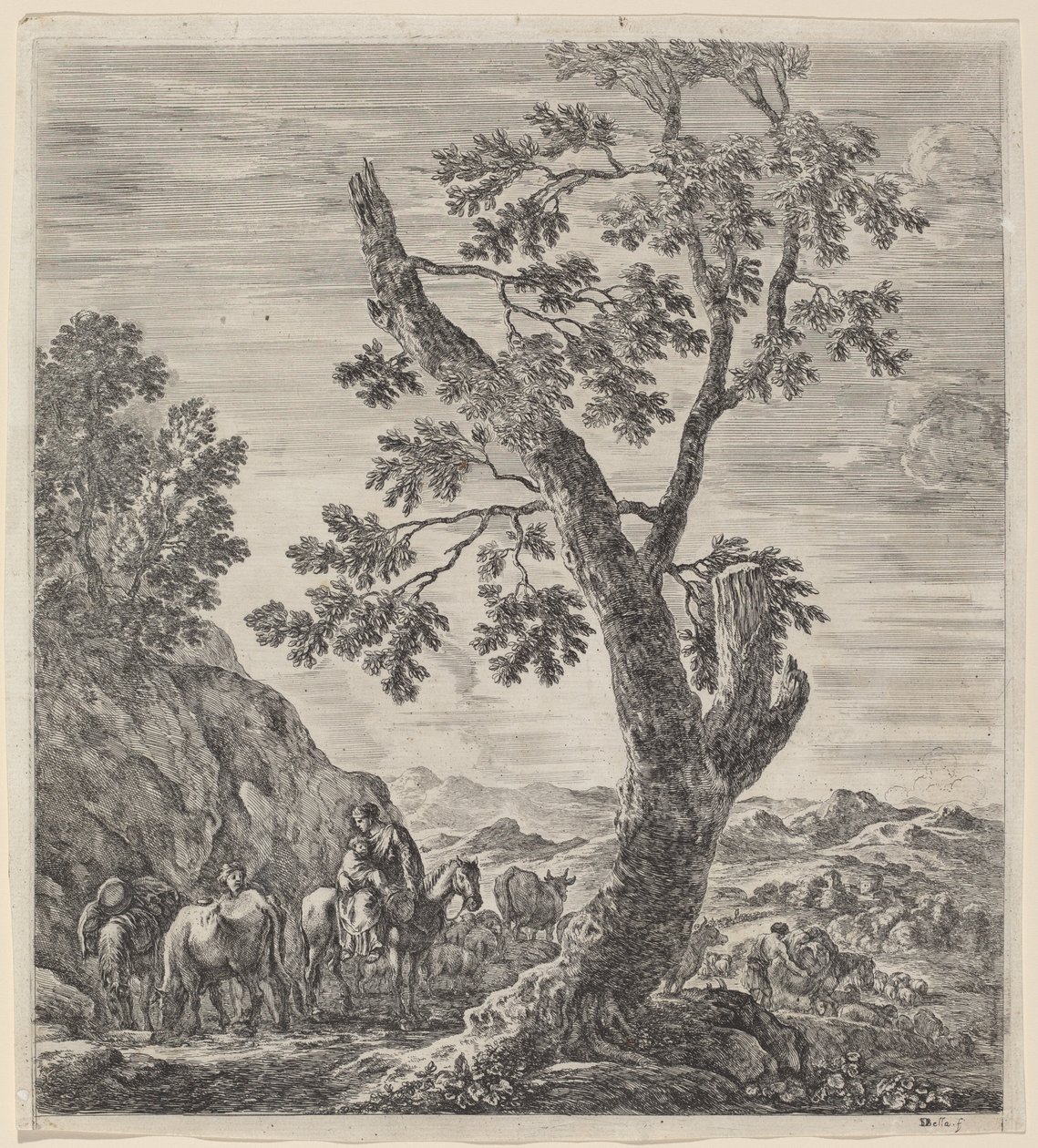 Kollarında Bir Çocukla At Sırtında Köylü Kadın, 1656. by Stefano della Bella