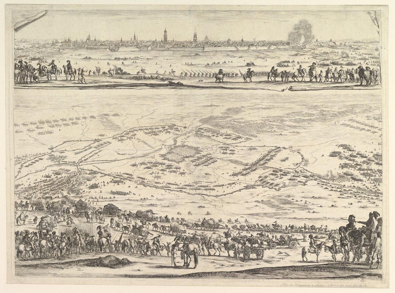 Arras Kuşatması Planı ve Görünümü: Levhanın topografik görünümü ile alt kısmı..., 1641. by Stefano della Bella