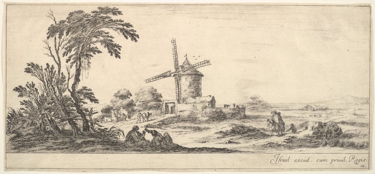 Levha 10: ön planda bir aile, orta planda çeşitli figürler ve atlar, bir..., yakl. 1641. by Stefano della Bella