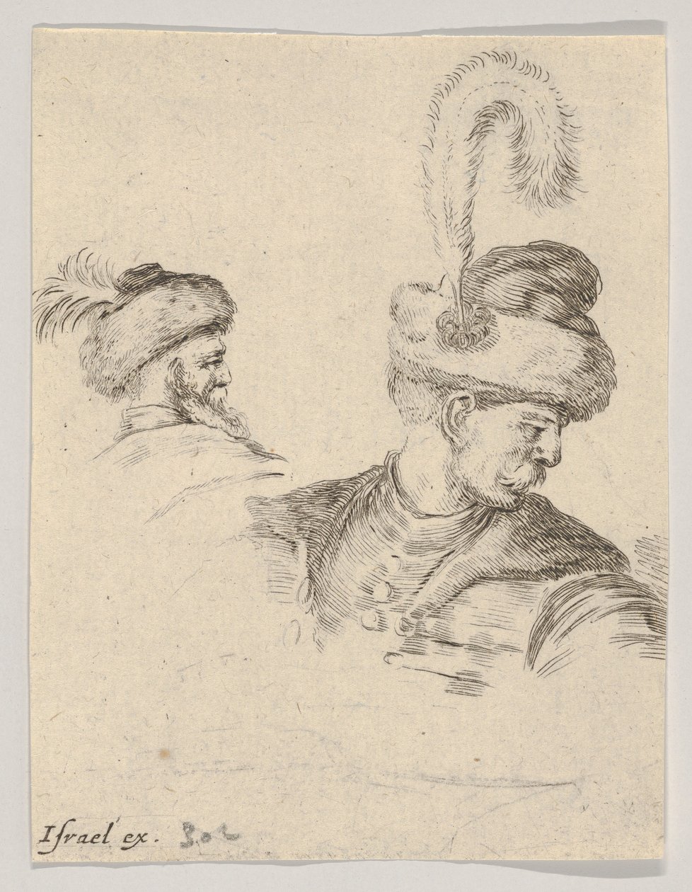 Levha 11: Profilden bir Polonyalı büstü, sağa dönük, başka bir Polonyalı başı..., yakl. 1649. by Stefano della Bella