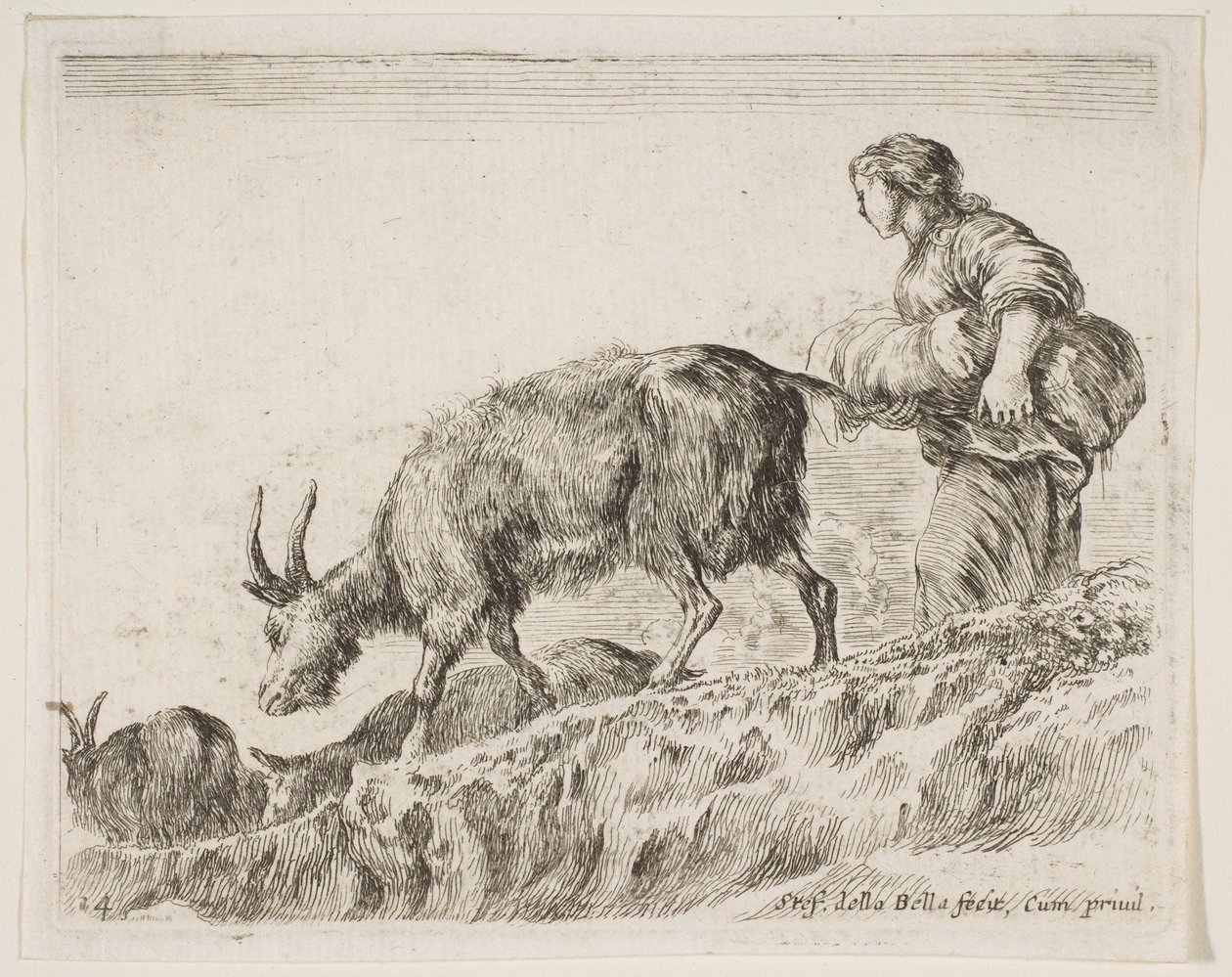 Levha 14: Çeşitli hayvanlardan keçileri güden çoban Diversi animali, yakl. 1641. by Stefano della Bella