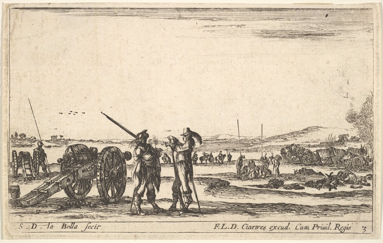 Plaka 3: Ön planda bir askere emir veren bir subay, solda top,..., yakl. 1641. by Stefano della Bella