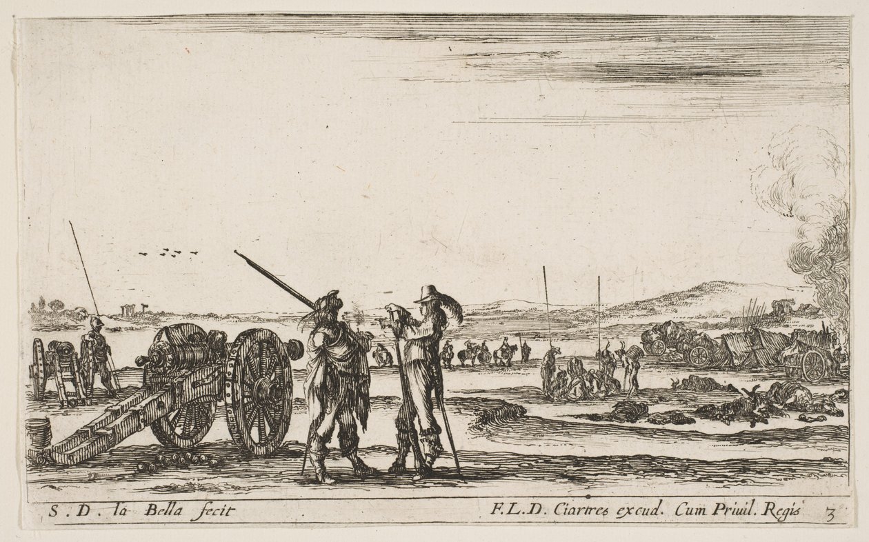 Plaka 3: Ön planda bir askere emir veren bir subay, solda top,..., yakl. 1641. by Stefano della Bella