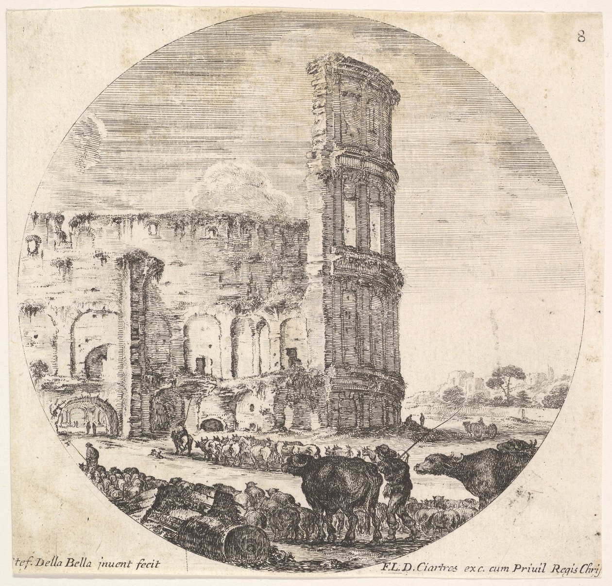 Levha 8: Kolezyum, iki sürü fo..., yak. 1643-48. by Stefano della Bella