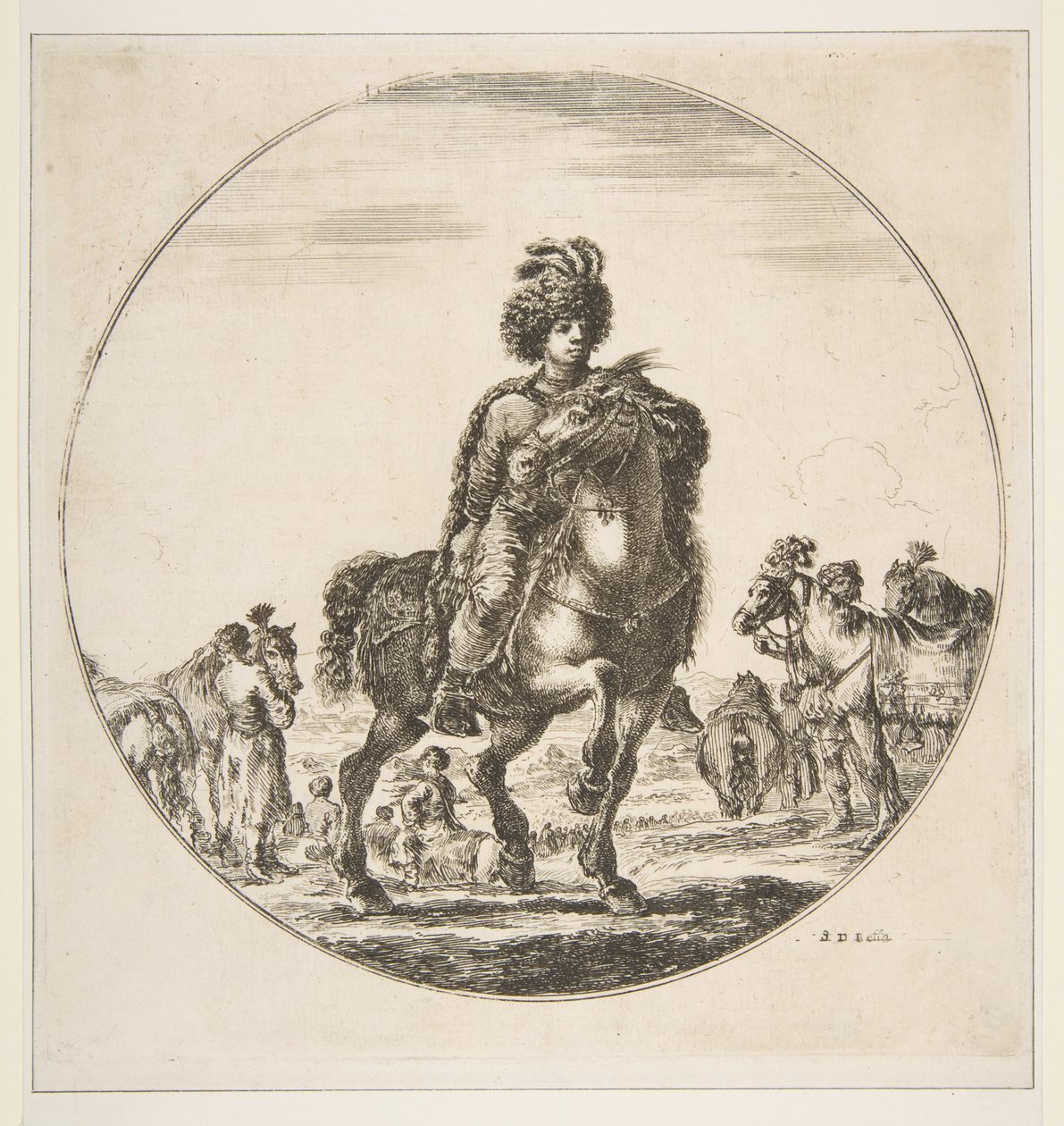 Sağa bakan Polonyalı atlı, dairesel bir kompozisyon, Figures on Horseback Cav..., ca. 1651. by Stefano della Bella