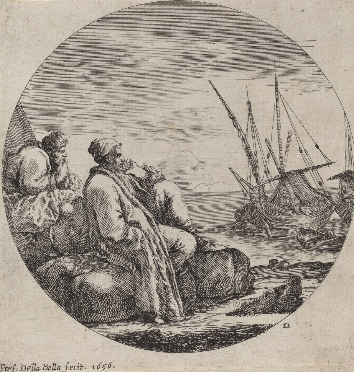 İki Türk Tüccarlı Liman, 1656. by Stefano della Bella