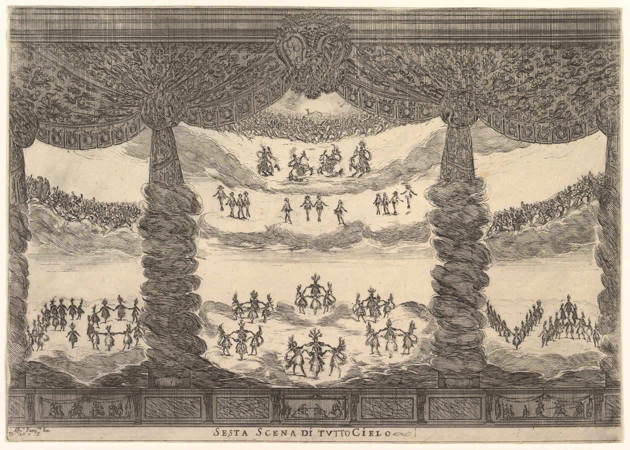 Altıncı sahne, gökler, Tanrıların evliliğinden Le nozze degli Dei, 1637. by Stefano della Bella