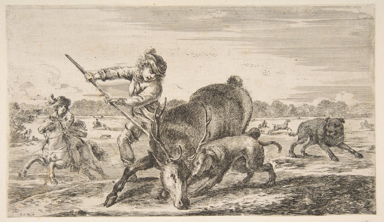 Koyda geyik, Hayvan avlarından Farklı hayvanlar için avlar, ca. 1654. by Stefano della Bella