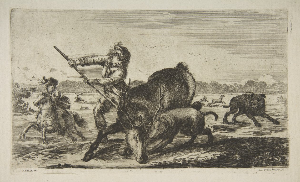 Koyda geyik, Hayvan avlarından Farklı hayvanlar için avlar, ca. 1654. by Stefano della Bella