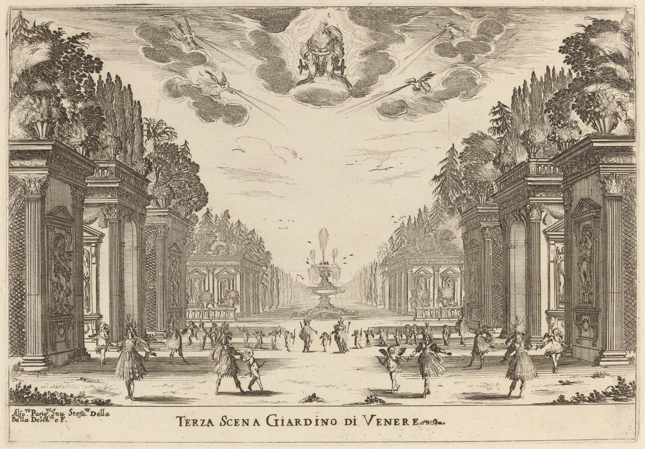 Üçüncü Sahne Bahçesi Venüs, 1637. by Stefano della Bella