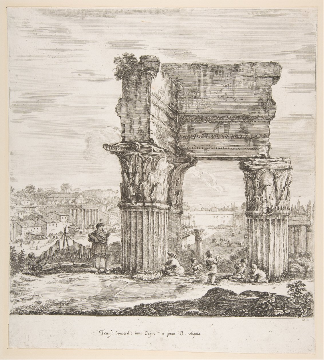 Vespasian Tapınağı ve Roma Forumu, Altı büyük görünümden, dört Roma ve iki ..., 1656. by Stefano della Bella