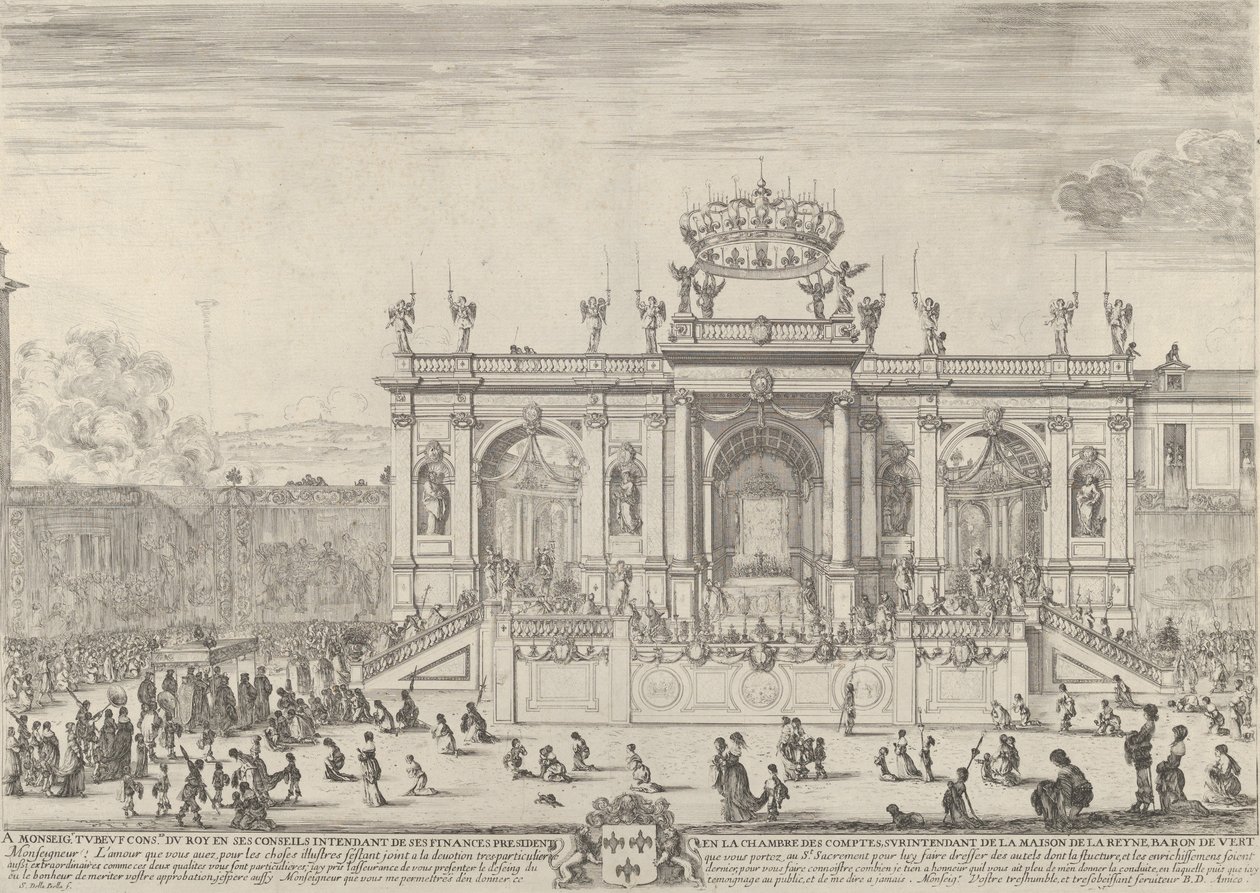 Kutsal ayin sunağı, solda, bir gölgelik altındaki ayin, s..., yakl. 1648. by Stefano della Bella