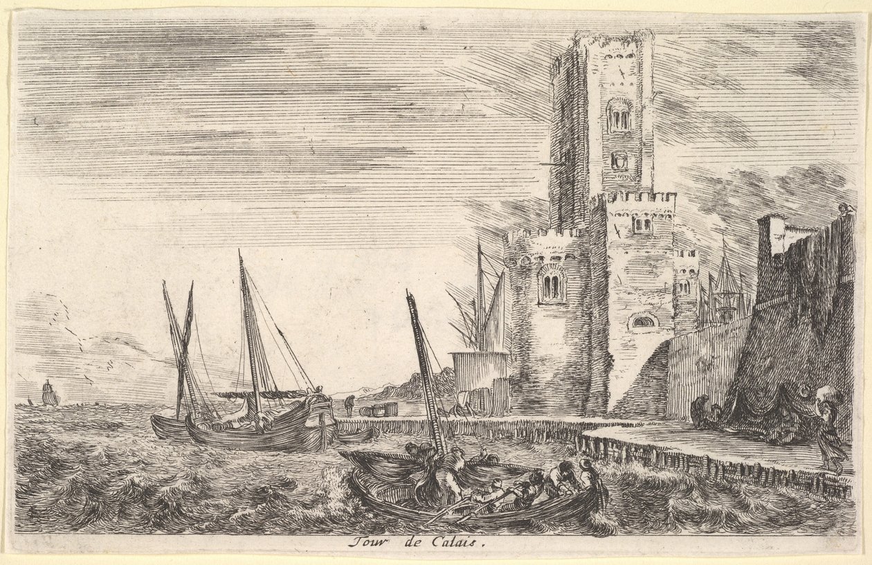 Calais Kulesi Calais Turu, kule sağa, denizde iki gemi sola ve yüzde..., 1647. by Stefano della Bella