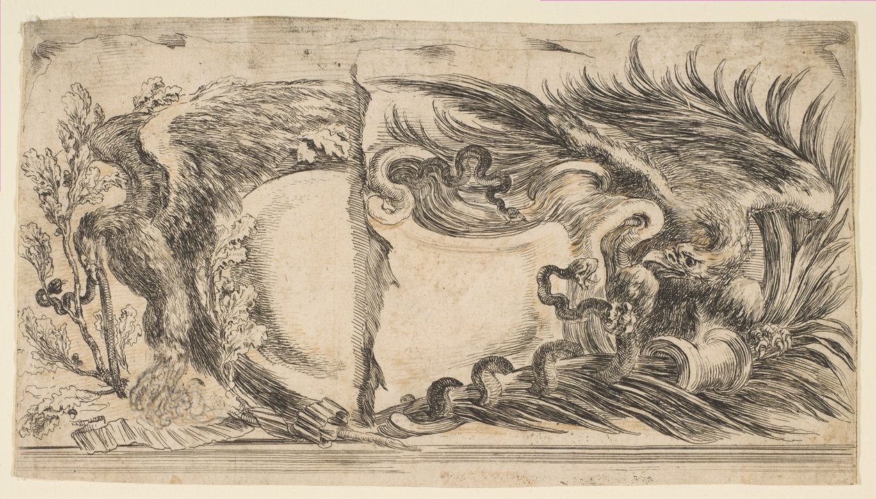 Her birinde Yılanla Savaşan Bir Kartalı Gösteren İki Farklı Yarım Kartuş, 1646. by Stefano della Bella