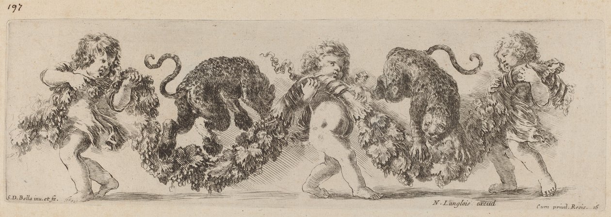 Çocuklar Tarafından Desteklenen Bir Festoon Atlayan İki Leopar, muhtemelen 1648. by Stefano della Bella