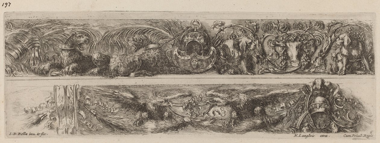 Zincirlenmiş Leoparlar ve Kartallar ile İki Süs Bandı, muhtemelen 1648. by Stefano della Bella