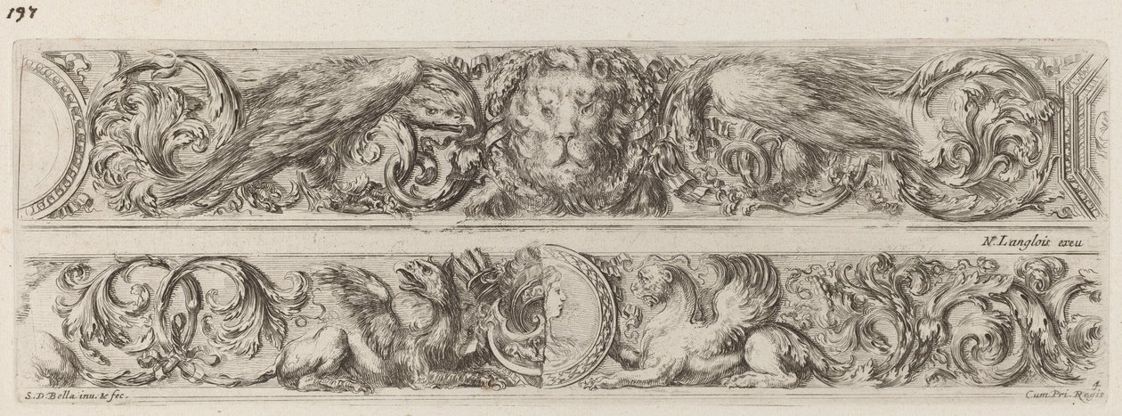 Aslan ve Kadın Başlı İki Süs Bandı, muhtemelen 1648. by Stefano della Bella
