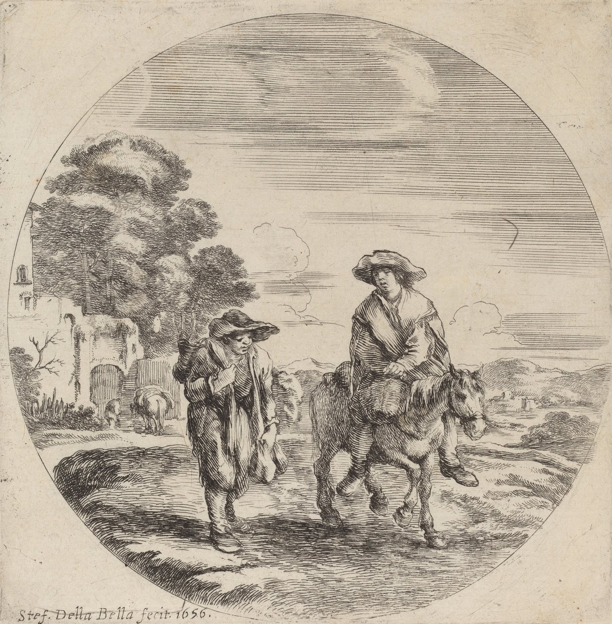Bir Manzarada Seyahat Eden İki Köylü, 1656. by Stefano della Bella