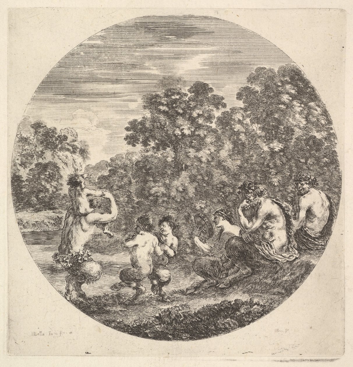 Sağda oturan iki satir ve bir faun, iki çocuk satir ve bir başka satir w..., ca. 1643-48. by Stefano della Bella