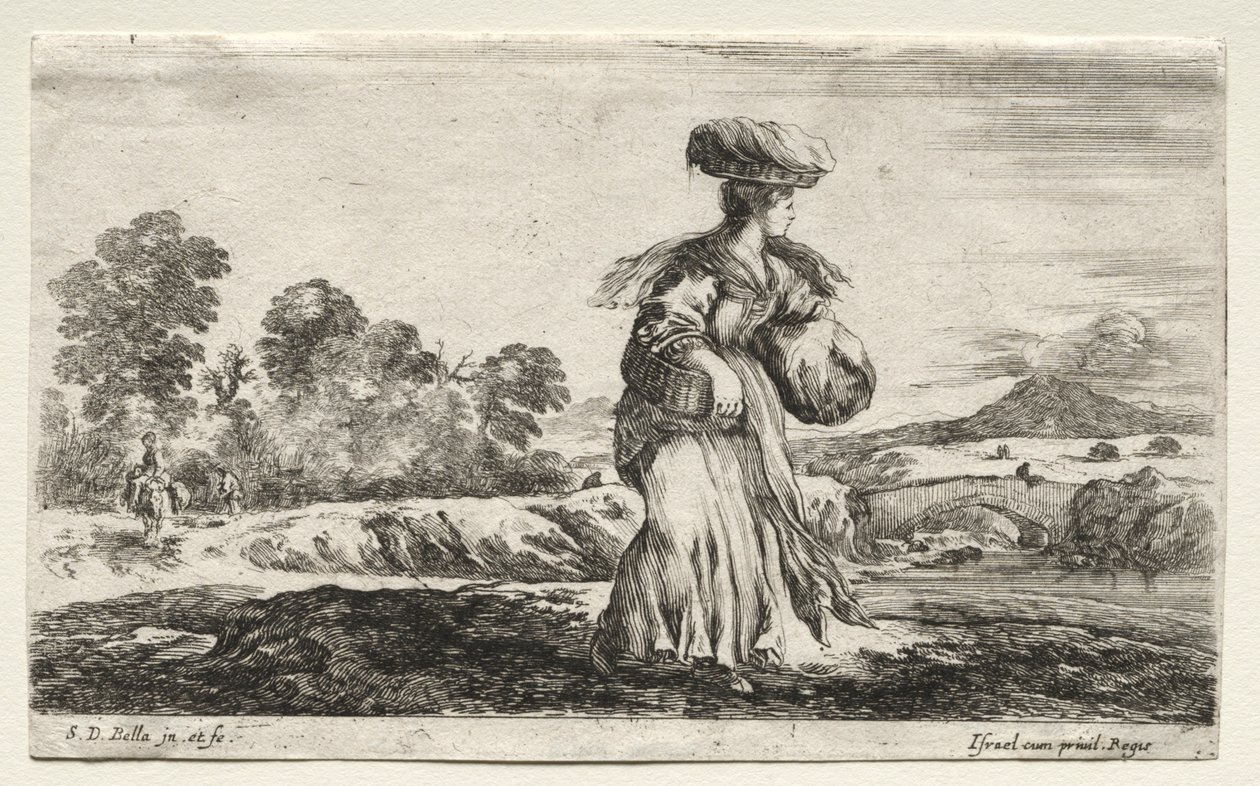 Çeşitli Figürler ve Manzaralar: Başında Sepet Taşıyan Köylü Kadın, 1649. by Stefano della Bella
