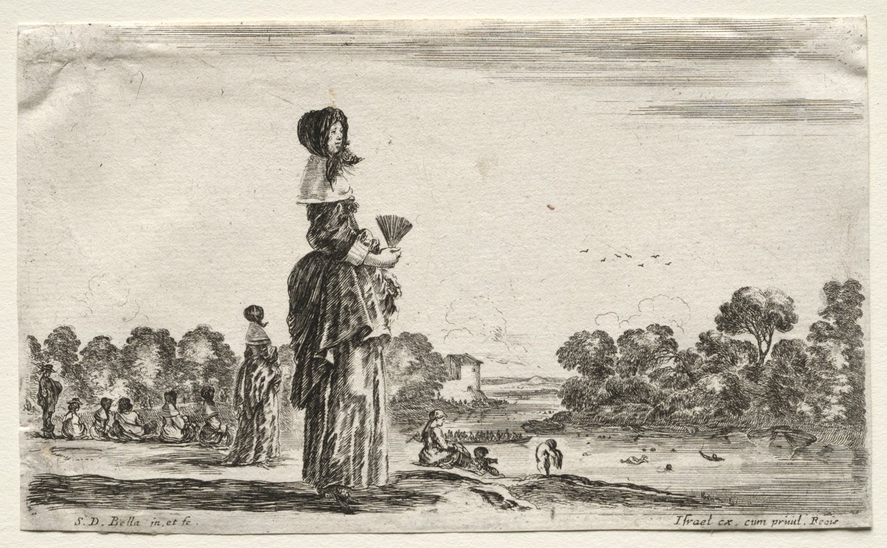 Çeşitli Figürler ve Manzaralar: Nehir Boyunca Yıkananları İzleyen Kadınlar, 1649. by Stefano della Bella