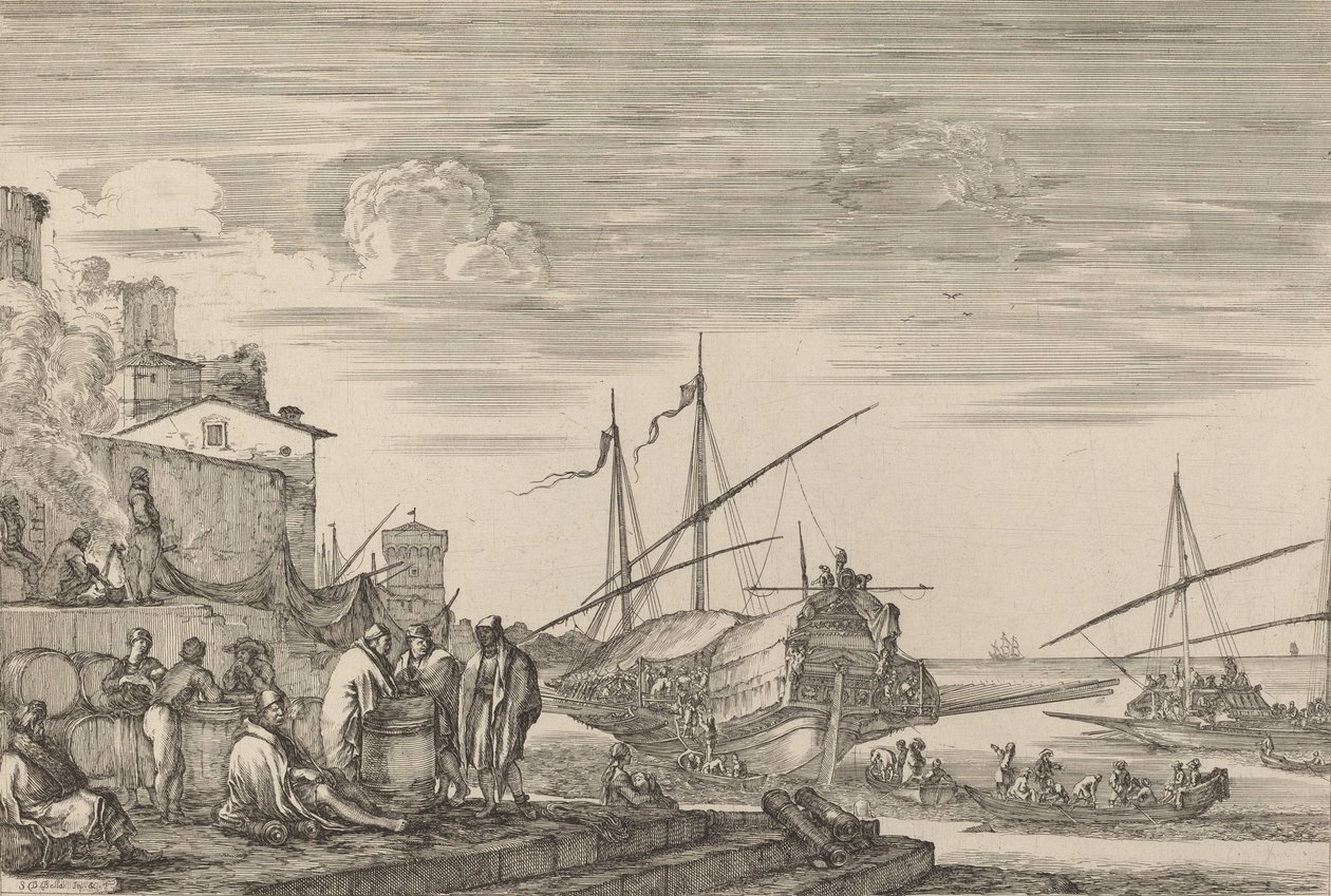 Limana Karşı Birkaç Evin Görünümü, muhtemelen c. 16541655. by Stefano della Bella