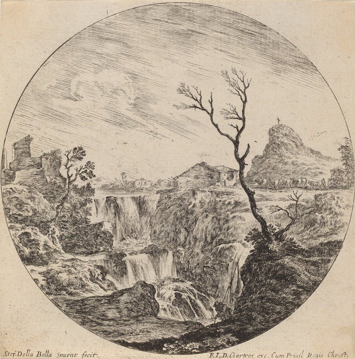 Üç Katlı Şelale, 1646. by Stefano della Bella