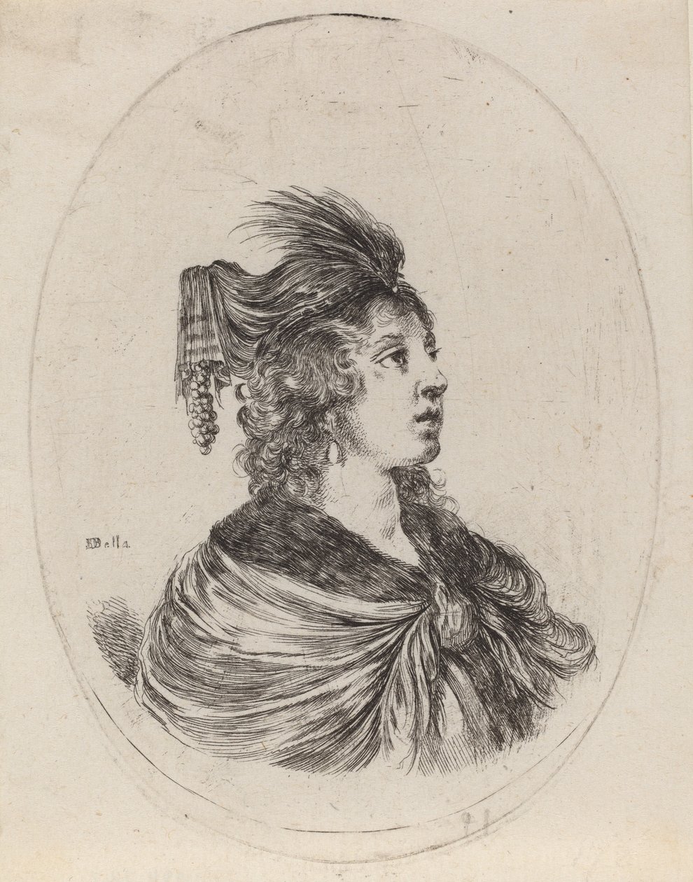 Tüylü Sarıklı Kadın, Sağa Döndü, 16491650. by Stefano della Bella