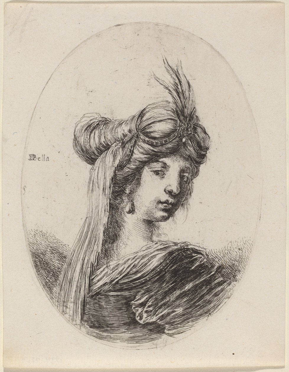 Tüylü Türbanlı, Peçeli Kadın, Sağa Döndü, 16491650. by Stefano della Bella