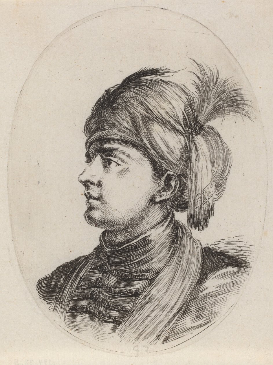 Tüylü Sarıklı Genç Moor, Sola Döndü, 16491650. by Stefano della Bella