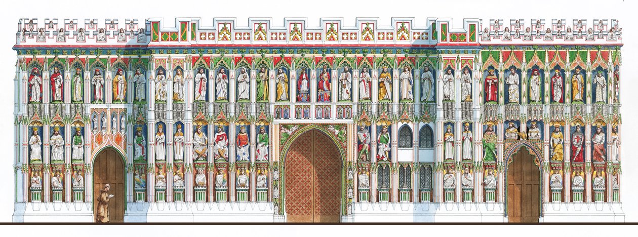 Exeter Katedrali Görüntü Ekranı, c.1480-1538 (kağıt üzerine mürekkep ve suluboya) by Stephen Conlin