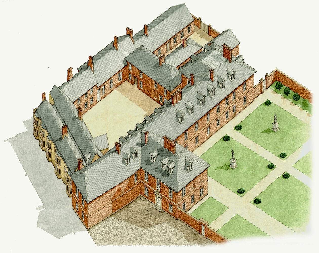 Newmarket Sarayı, Suffolk, c.1670-1683 (mürekkep ve suluboya) by Stephen Conlin