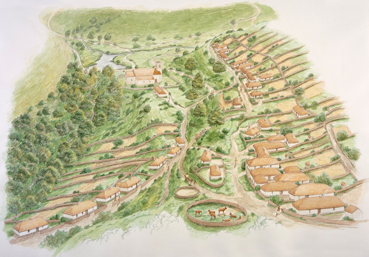 Wharram Percy ortaçağ köyü, Kuzey Yorkshire, 13. yüzyıl c2000