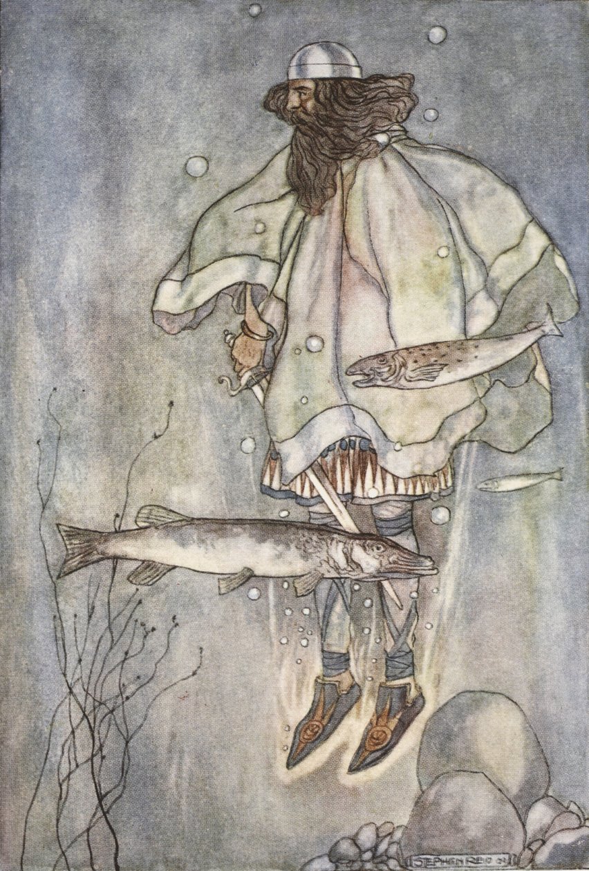 Fergus göle iniyor, T.W. Rolleston (renkli taş) by Stephen Reid