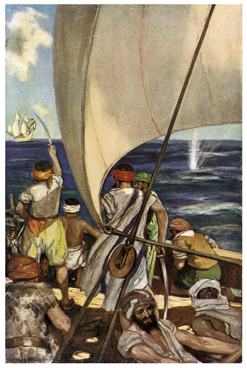 Henry Gilbert'in 'The Boy's Book of Pirates' adlı eserinde Stephen Reid (1873-1948) tarafından Akdeniz Denizi'ndeki Barbaresk Korsanların Temsili İllüstrasyonu by Stephen Reid
