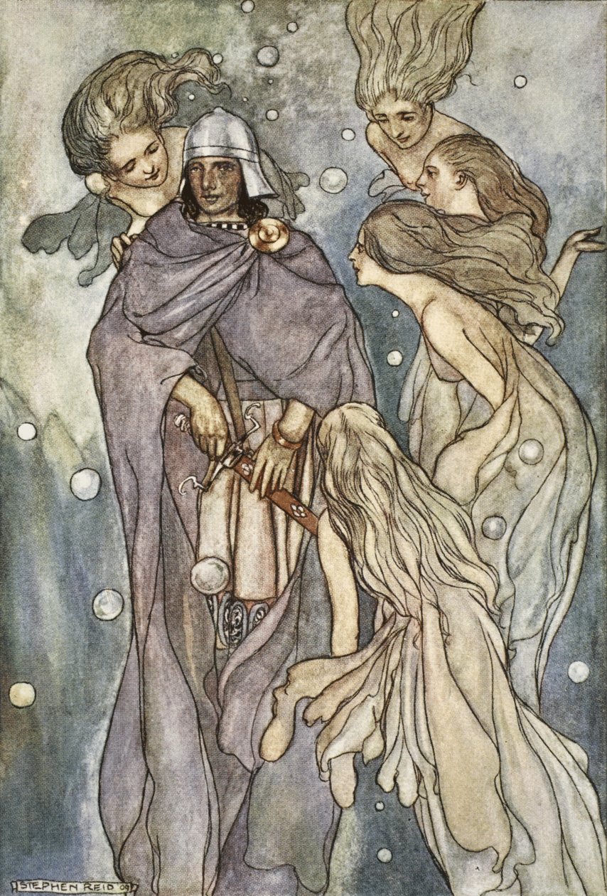 Orada kızıl saçlı okyanus perileri yaşıyordu, T.W. Rolleston (renkli taş) by Stephen Reid
