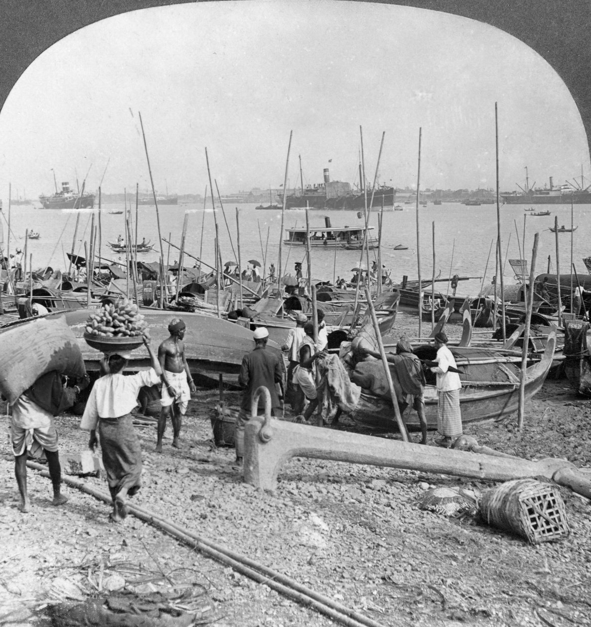 Irrawaddy Nehri üzerindeki Rangoon Limanı, Burma, 1908 by Stereo Travel Co